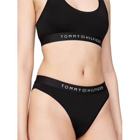 Culotte bikini noire unie avec surpiqûres noire et taille élastiquée - Image 3