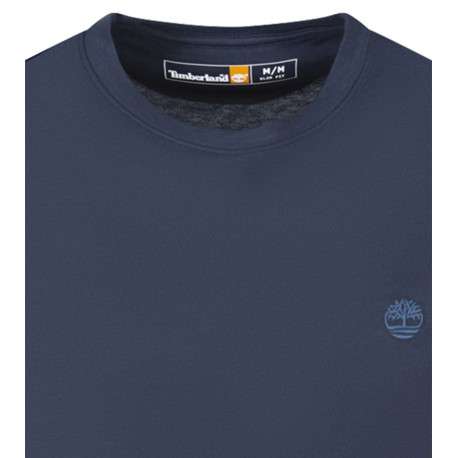 T-shirt en coton marine uni avec une coupe droite à col rond et logo - Image 3