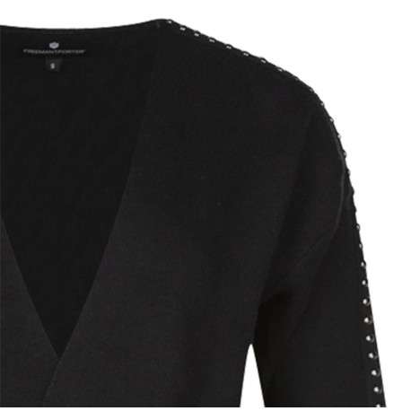 Gilet Gaxina noir uni à col v, manches longues et ceinture amovible - Image 3