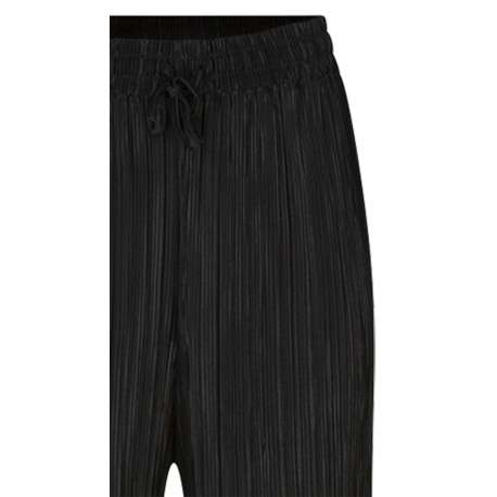 Pantalon noir uni avec une coupe large et un lien de serrage à la taille - Image 3