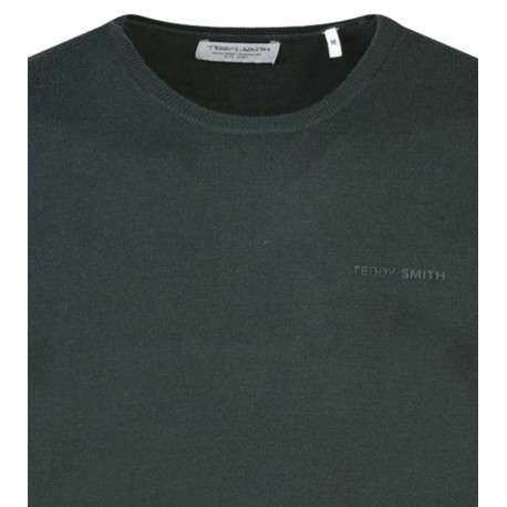 Pull vert uni avec une coupe droite et un col rond au nom de la marque - Image 3