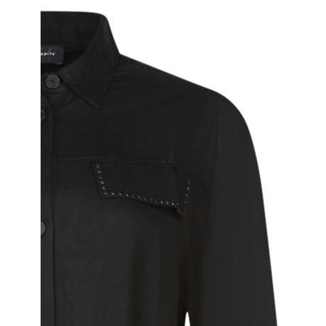 Robe courte noire unie avec une coupe droite et un col rond à manches longues - Image 3