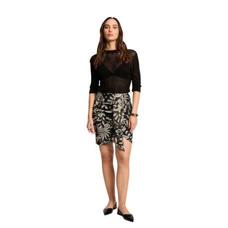 Jupe courte noire et blanche à coupe ajustée avec motif fleuri imprimé - Image 3