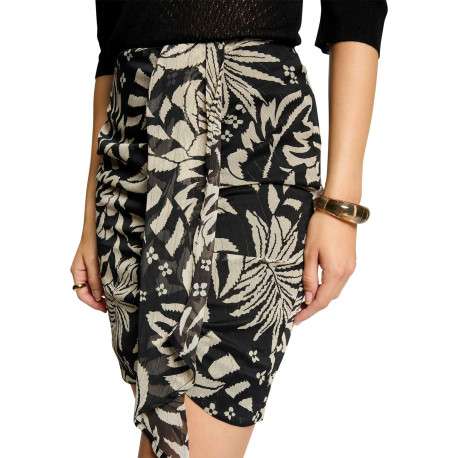 Jupe courte noire et blanche à coupe ajustée avec motif fleuri imprimé - Image 6