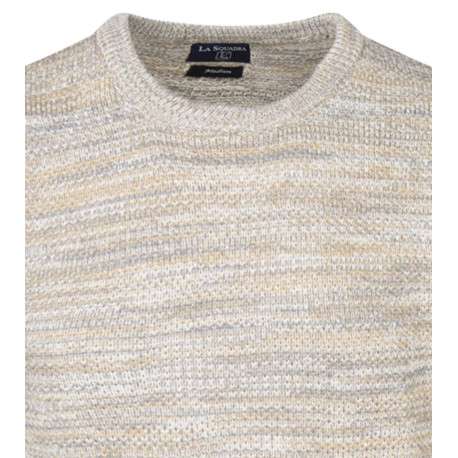 Pull beige chiné avec une coupe droite à col rond et à manches longues - Image 3
