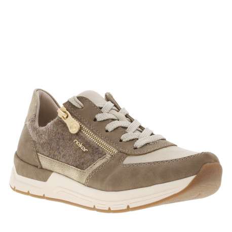 Baskets running beige à talon plat et à lacets plats en lurex doré - Image 3
