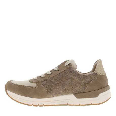 Baskets running beige à talon plat et à lacets plats en lurex doré