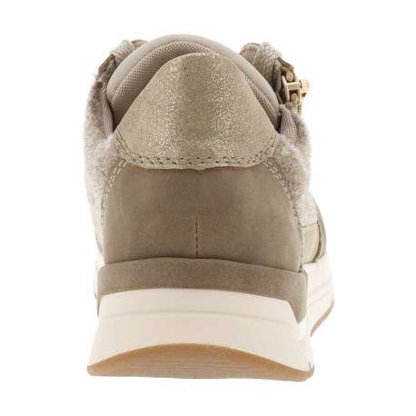 Baskets running beige à talon plat et à lacets plats en lurex doré - Image 6