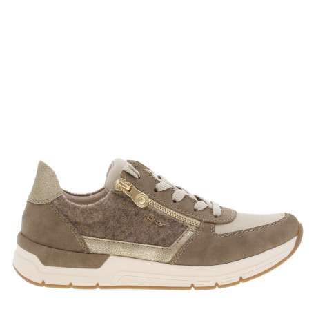 Baskets running beige à talon plat et à lacets plats en lurex doré - Image 2