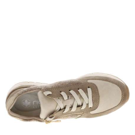 Baskets running beige à talon plat et à lacets plats en lurex doré - Image 4