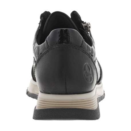 Baskets running noires à semelles plates avec lacets noirs plats et zip - Image 6