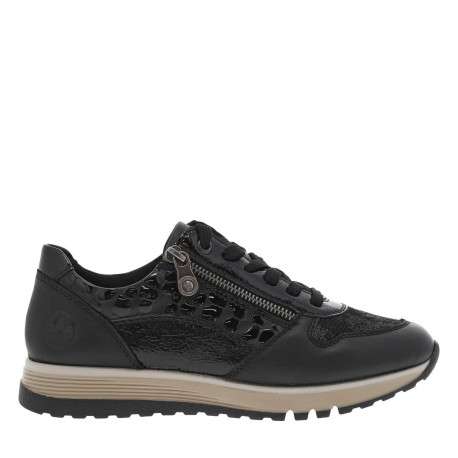 Baskets running noires à semelles plates avec lacets noirs plats et zip - Image 2