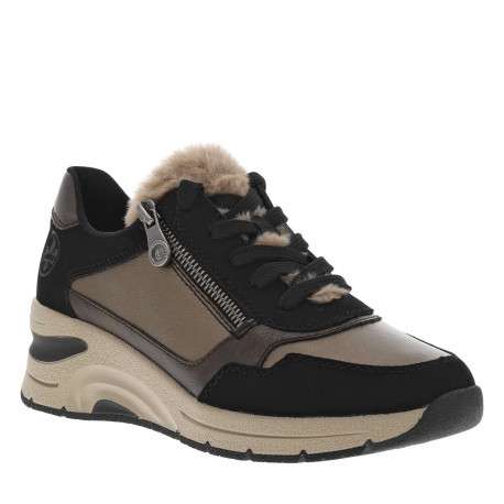 Baskets running bronze à talon semi-compensé, à lacets et zip et fausse fourrure - Image 3