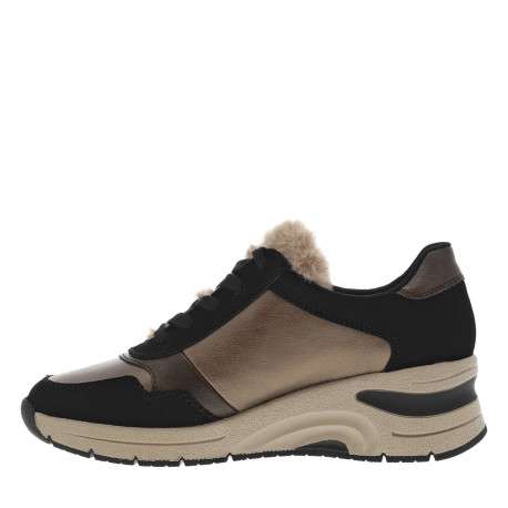 Baskets running bronze à talon semi-compensé, à lacets et zip et fausse fourrure