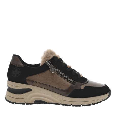 Baskets running bronze à talon semi-compensé, à lacets et zip et fausse fourrure - Image 2