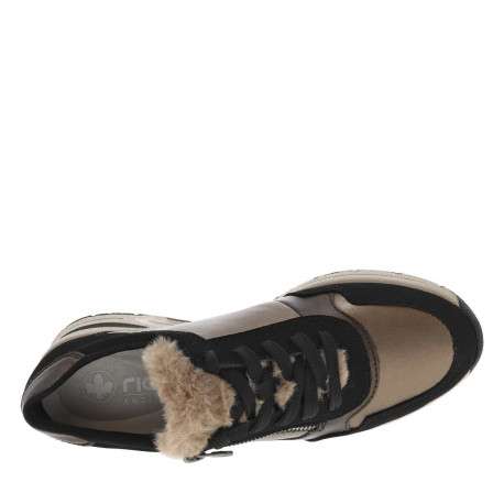 Baskets running bronze à talon semi-compensé, à lacets et zip et fausse fourrure - Image 4