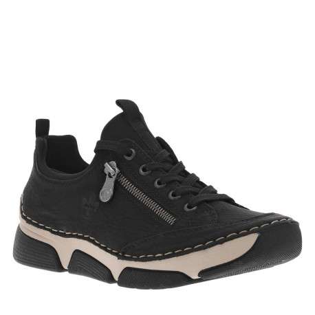 Sneakers noires à talon compensé bas avec semelle beige et zip latéral - Image 3