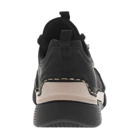 Sneakers noires à talon compensé bas avec semelle beige et zip latéral - Image 6