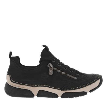 Sneakers noires à talon compensé bas avec semelle beige et zip latéral - Image 2