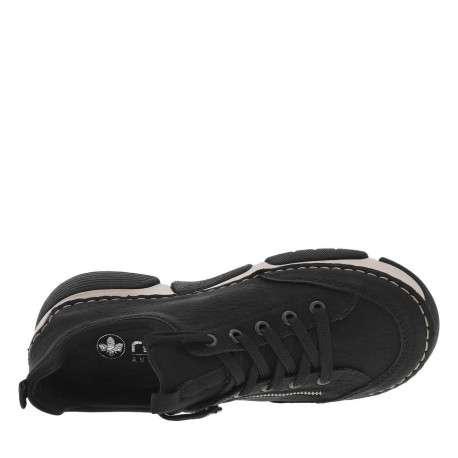 Sneakers noires à talon compensé bas avec semelle beige et zip latéral - Image 4
