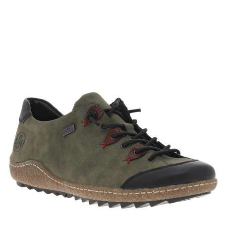 Sneakers kaki avec sous-oeillets bordeaux à talon plat et à lacets élastiqués - Image 3