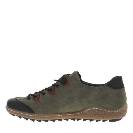 Sneakers kaki avec sous-oeillets bordeaux à talon plat et à lacets élastiqués