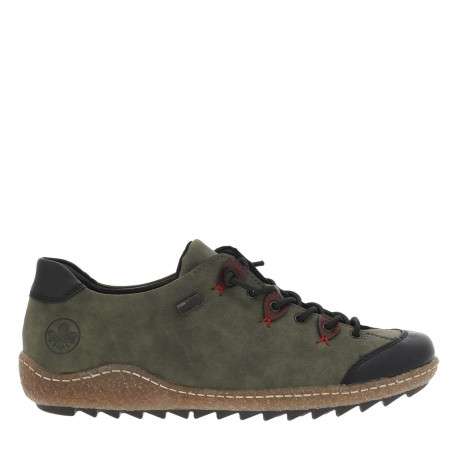 Sneakers kaki avec sous-oeillets bordeaux à talon plat et à lacets élastiqués - Image 2