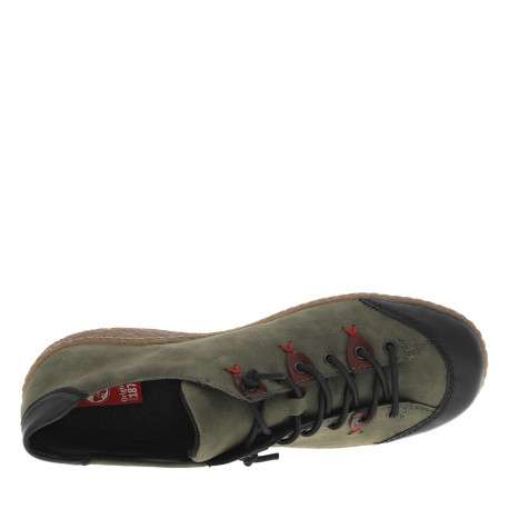 Sneakers kaki avec sous-oeillets bordeaux à talon plat et à lacets élastiqués - Image 4