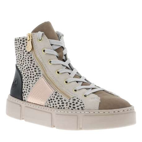 Bottines léopard et beige à talon plat et à lacets avec zip latéral doré - Image 3
