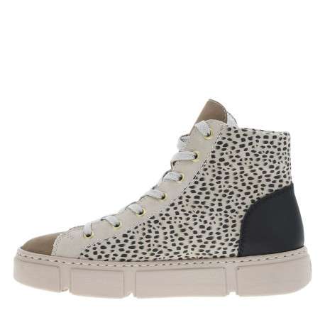 Bottines léopard et beige à talon plat et à lacets avec zip latéral doré