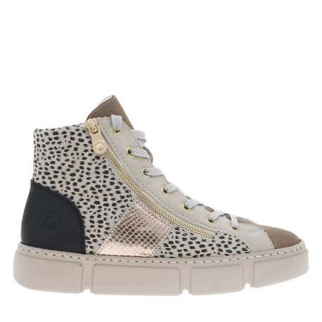Bottines léopard et beige à talon plat et à lacets avec zip latéral doré - Image 2