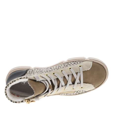 Bottines léopard et beige à talon plat et à lacets avec zip latéral doré - Image 4