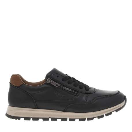 Sneakers noires à semelle intermédiaire beige à talon plat avec zip et lacets - Image 2