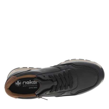 Sneakers noires à semelle intermédiaire beige à talon plat avec zip et lacets - Image 4