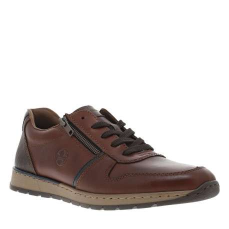 Sneakers marron à talon plat et à lacets plats et zip latéral - Image 3