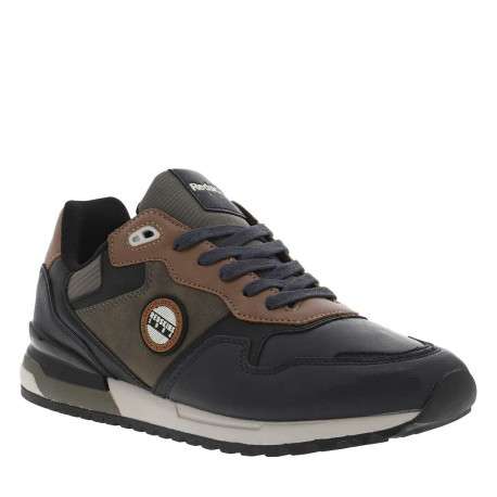 Sneakers bleu marine, kaki et camel à talon plat et à lacets plats marine - Image 3