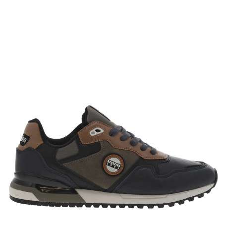 Sneakers bleu marine, kaki et camel à talon plat et à lacets plats marine - Image 2