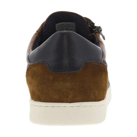 Sneakers en cuir cognac à semelles blanches plates avec lacets et zip - Image 6