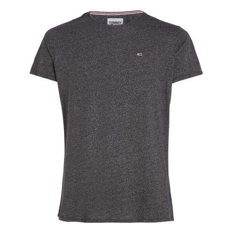 T-shirt noir chiné à coupe droite, col rond et à manches courtes