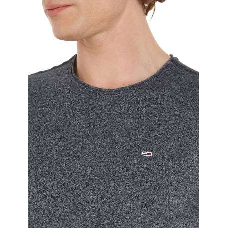 T-shirt noir chiné à coupe droite, col rond et à manches courtes - Image 3
