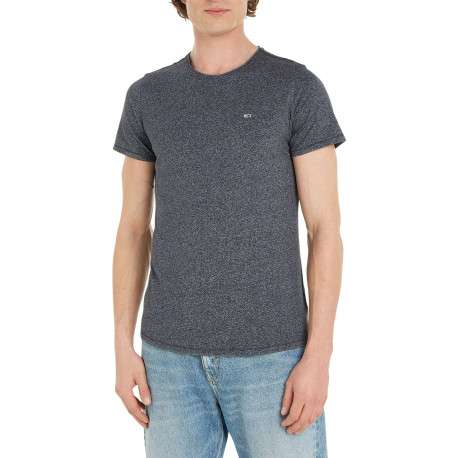 T-shirt noir chiné à coupe droite, col rond et à manches courtes - Image 5