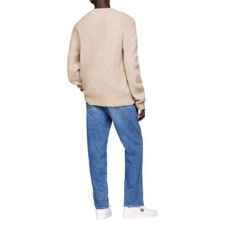 Pull beige uni coupe droite, col rond et à manches longues en mailles tressées - Image 2