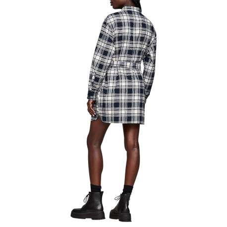 Robe courte marine à carreaux avec un col français et à manches longues - Image 2