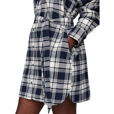 Robe courte marine à carreaux avec un col français et à manches longues - Image 4