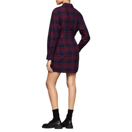 Robe courte bordeaux à carreaux droite à col français et à manches longues - Image 2