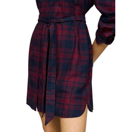 Robe courte bordeaux à carreaux droite à col français et à manches longues - Image 4