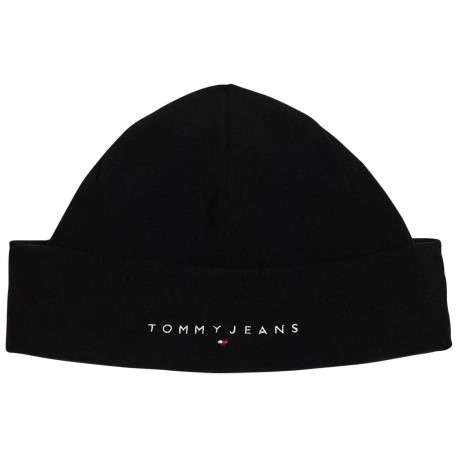 Bonnet en coton noir uni en polaire avec nom de la marque sur l'avant