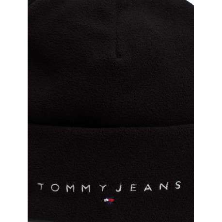 Bonnet en coton noir uni en polaire avec nom de la marque sur l'avant - Image 3