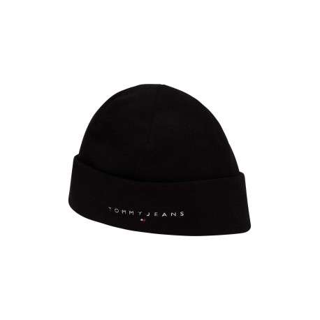 Bonnet en coton noir uni en polaire avec nom de la marque sur l'avant - Image 4
