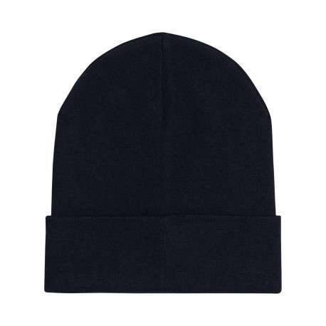Bonnet en coton marine uni avec nom et logo de la marque sur le revers - Image 2